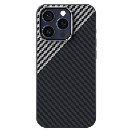 ABEEL For iPhone 15 Pro Max Case Compatible with MagSafe Carbon Fiber Texture Back Cover - Black  /  Silver