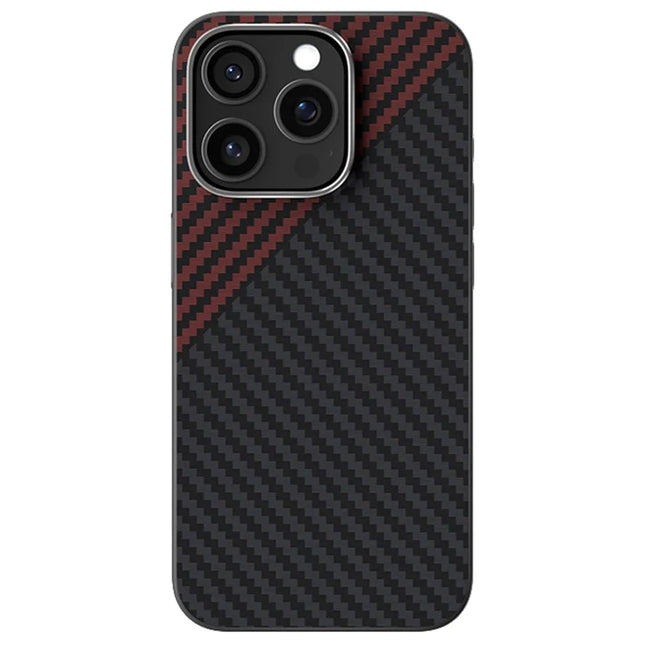 ABEEL For iPhone 14 Pro Case Compatible with MagSafe Carbon Fiber Texture Back Cover - Black  /  Red