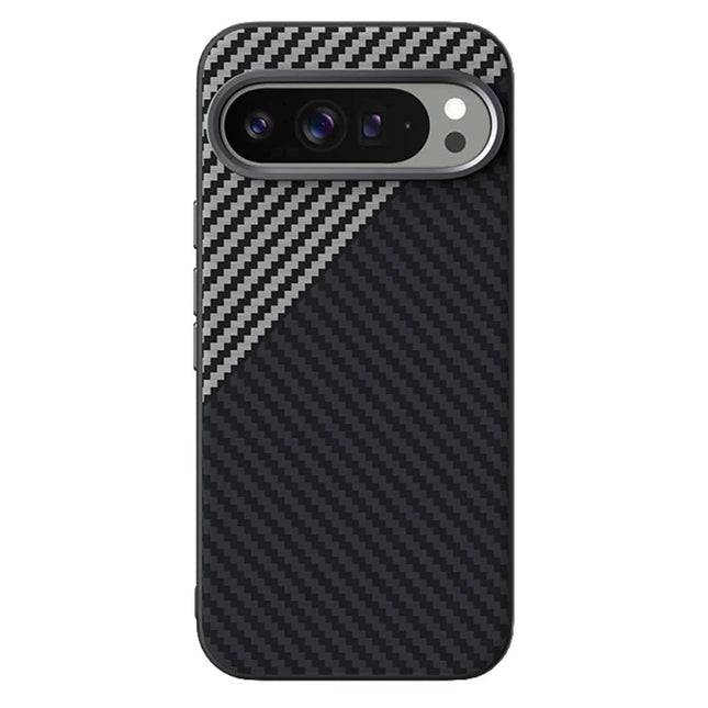 ABEEL For Google Pixel 9 / Pixel 9 Pro Case Compatible with MagSafe Carbon Fiber Texture Back Cover - Black  /  Silver