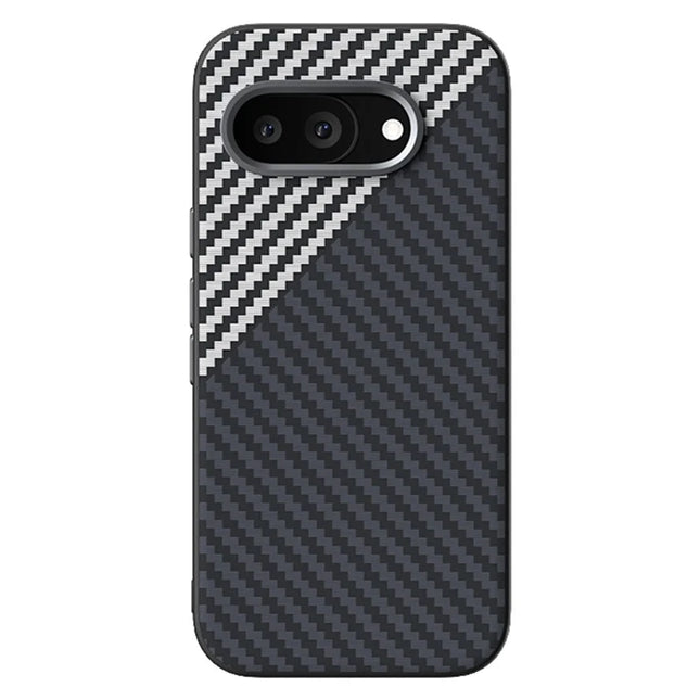 ABEEL For Google Pixel 9a Case Compatible with MagSafe Carbon Fiber Texture Back Cover - Black  /  Silver
