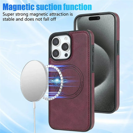 CSJ-P3 For iPhone 16 Pro Max Case Compatible with MagSafe PC+TPU+Leather Back Cover