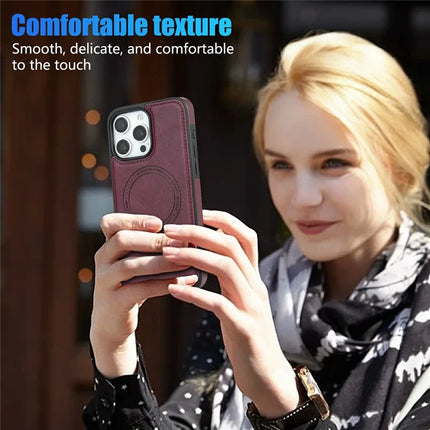 CSJ-P3 For iPhone 16 Pro Max Case Compatible with MagSafe PC+TPU+Leather Back Cover