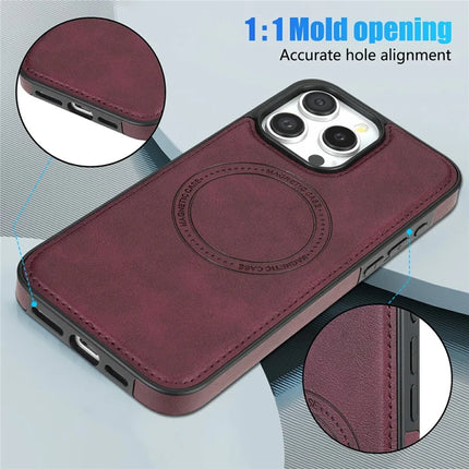 CSJ-P3 For iPhone 16 Pro Max Case Compatible with MagSafe PC+TPU+Leather Back Cover