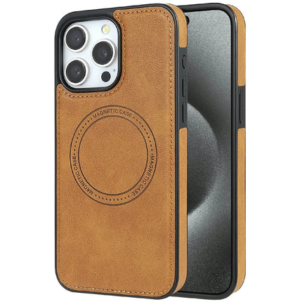 CSJ-P3 For iPhone 16 Pro Max Case Compatible with MagSafe PC+TPU+Leather Back Cover - Brown