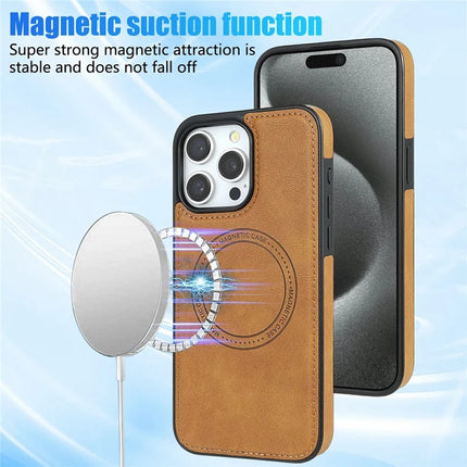 CSJ-P3 For iPhone 16 Pro Max Case Compatible with MagSafe PC+TPU+Leather Back Cover