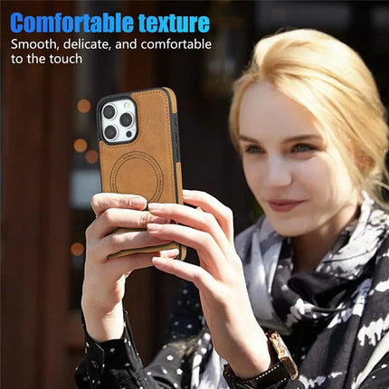 CSJ-P3 For iPhone 16 Pro Max Case Compatible with MagSafe PC+TPU+Leather Back Cover