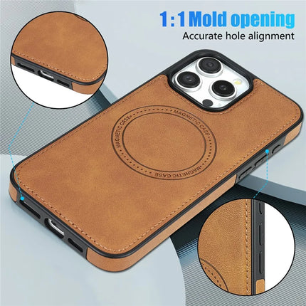 CSJ-P3 For iPhone 16 Pro Max Case Compatible with MagSafe PC+TPU+Leather Back Cover
