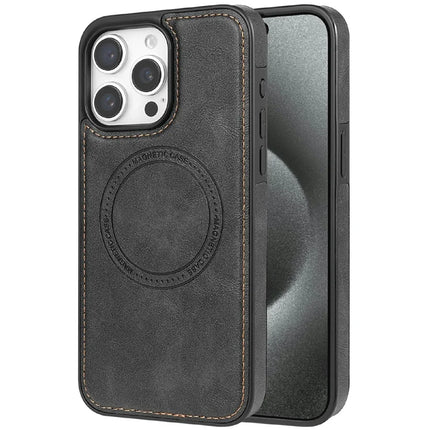 CSJ-P3 For iPhone 16 Pro Max Case Compatible with MagSafe PC+TPU+Leather Back Cover - Black