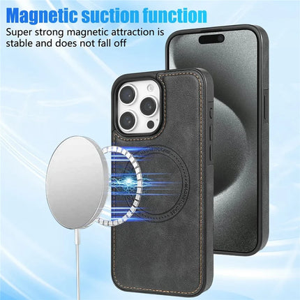 CSJ-P3 For iPhone 16 Pro Max Case Compatible with MagSafe PC+TPU+Leather Back Cover