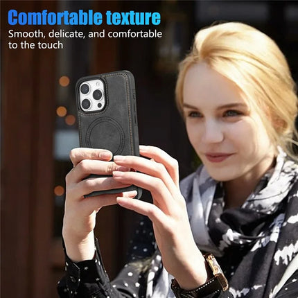 CSJ-P3 For iPhone 16 Pro Max Case Compatible with MagSafe PC+TPU+Leather Back Cover