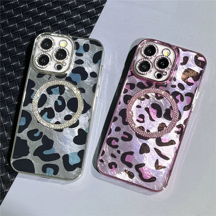 For iPhone 16 Pro Max Case Compatible with MagSafe Epoxy Shockproof Phone Cover Leopard Print