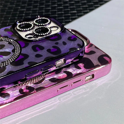 For iPhone 16 Pro Max Case Compatible with MagSafe Epoxy Shockproof Phone Cover Leopard Print
