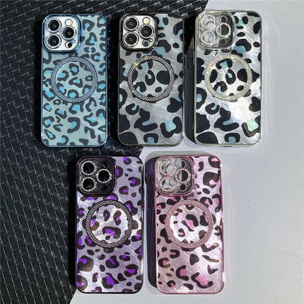 For iPhone 16 Pro Max Case Compatible with MagSafe Epoxy Shockproof Phone Cover Leopard Print
