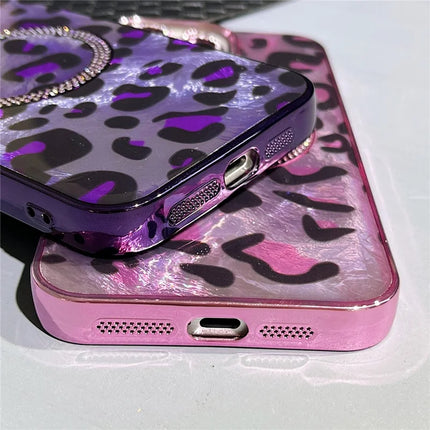 For iPhone 15 Pro Max Case Compatible with MagSafe Epoxy Shockproof Phone Cover Leopard Print