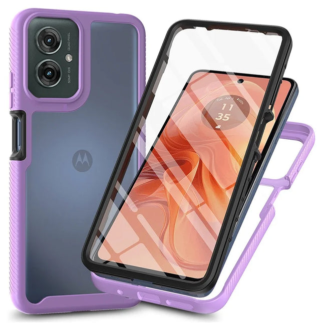 For Motorola Moto G55 5G Case PC+TPU Phone Clear Back Cover with PET Screen Film - Purple