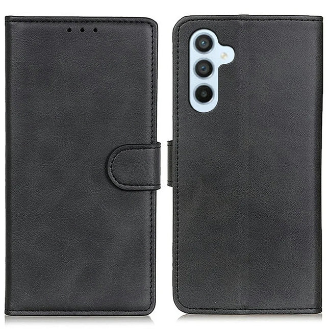 For Samsung Galaxy A26 5G Stand Wallet Case Cowhide Texture Leather Phone Cover - Black
