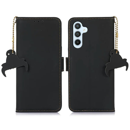 For Samsung Galaxy A26 5G Wallet Case Anti-Drop Genuine Cow Leather Phone Cover RFID Blocking - Black