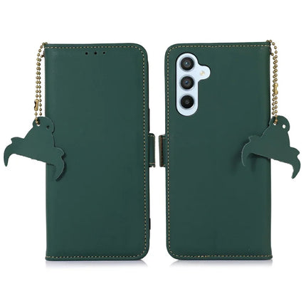 For Samsung Galaxy A26 5G Wallet Case Anti-Drop Genuine Cow Leather Phone Cover RFID Blocking - Green