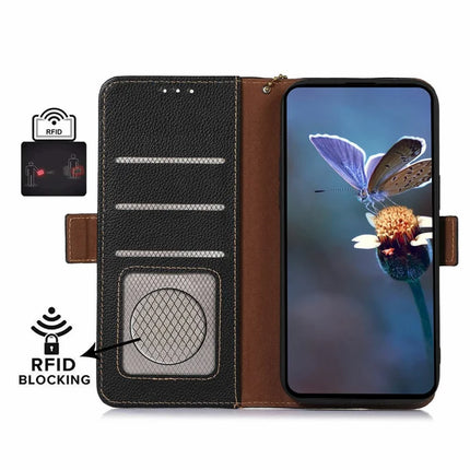 For Samsung Galaxy A26 5G Case RFID Blocking Textured Genuine Cow Leather Phone Cover