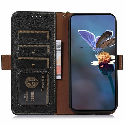 For Samsung Galaxy A26 5G Case RFID Blocking Textured Genuine Cow Leather Phone Cover