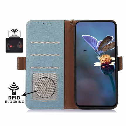 For Samsung Galaxy A26 5G Case RFID Blocking Textured Genuine Cow Leather Phone Cover