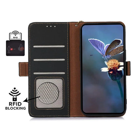 For Samsung Galaxy A56 5G Wallet Case Anti-Drop Genuine Cow Leather Phone Cover RFID Blocking