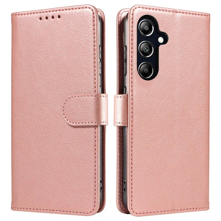 For Samsung Galaxy A36 5G Leather Case Litchi Texture RFID Blocking Wallet Stand Phone Cover - Rose Gold