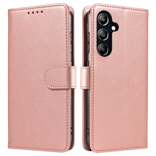 For Samsung Galaxy A36 5G Leather Case Litchi Texture RFID Blocking Wallet Stand Phone Cover - Rose Gold