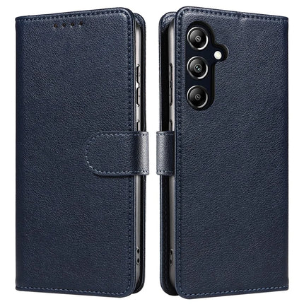 For Samsung Galaxy A36 5G Leather Case Litchi Texture RFID Blocking Wallet Stand Phone Cover - Dark Blue