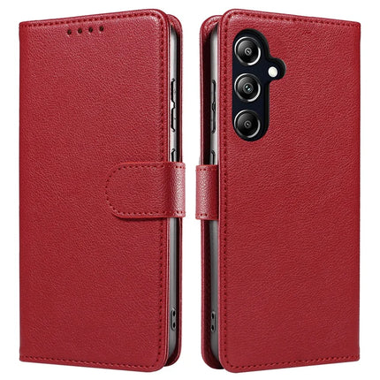 For Samsung Galaxy A36 5G Leather Case Litchi Texture RFID Blocking Wallet Stand Phone Cover - Red