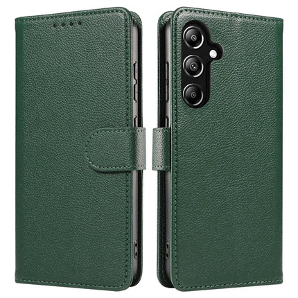For Samsung Galaxy A36 5G Leather Case Litchi Texture RFID Blocking Wallet Stand Phone Cover - Green