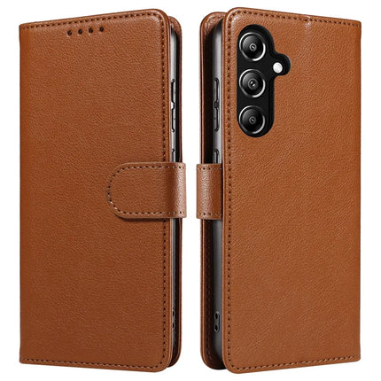 For Samsung Galaxy A36 5G Leather Case Litchi Texture RFID Blocking Wallet Stand Phone Cover - Brown