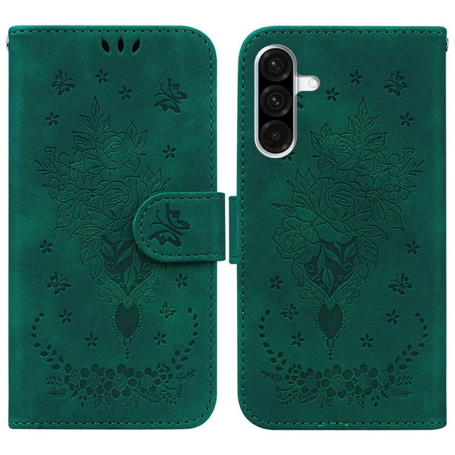 For Samsung Galaxy A26 5G Case PU Leather Wallet Phone Cover Butterfly Flower Imprint - Green