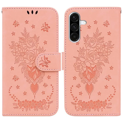 For Samsung Galaxy A26 5G Case PU Leather Wallet Phone Cover Butterfly Flower Imprint - Pink
