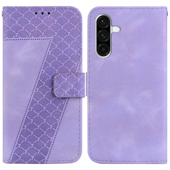 For Samsung Galaxy A26 5G Stand Case 7-Shaped Pattern Imprint Leather Phone Cover - Purple