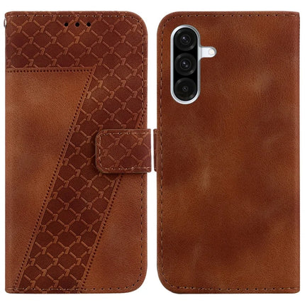 For Samsung Galaxy A26 5G Stand Case 7-Shaped Pattern Imprint Leather Phone Cover - Brown