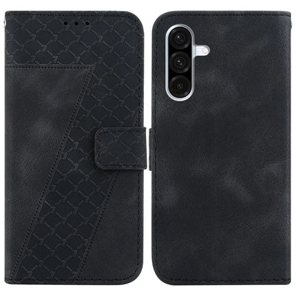 For Samsung Galaxy A26 5G Stand Case 7-Shaped Pattern Imprint Leather Phone Cover - Black