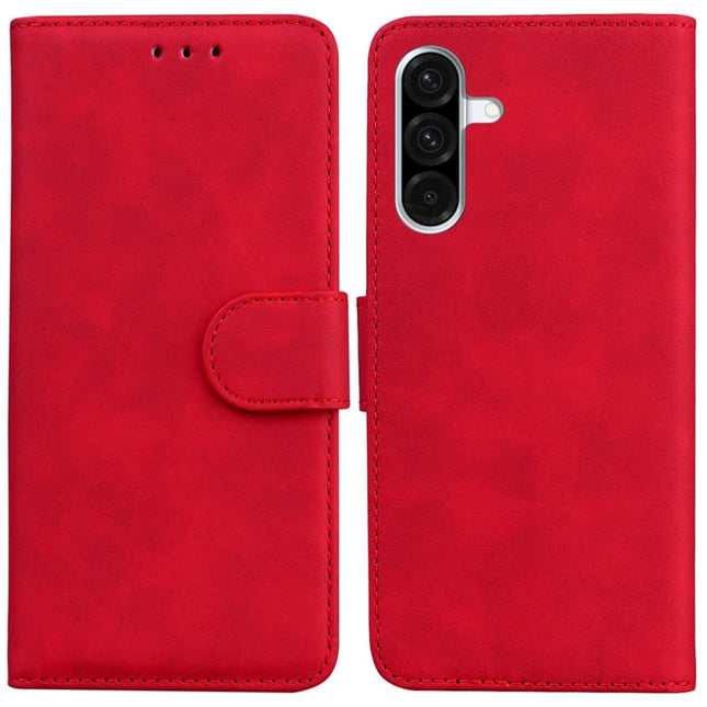 For Samsung Galaxy A26 5G Case Solid Color Leather Wallet Phone Cover - Red