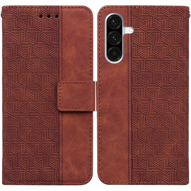 For Samsung Galaxy A26 5G Case Geometry Pattern Leather Wallet Phone Cover - Brown