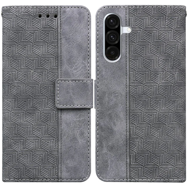 For Samsung Galaxy A26 5G Case Geometry Pattern Leather Wallet Phone Cover - Grey