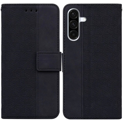 For Samsung Galaxy A26 5G Case Geometry Pattern Leather Wallet Phone Cover - Black