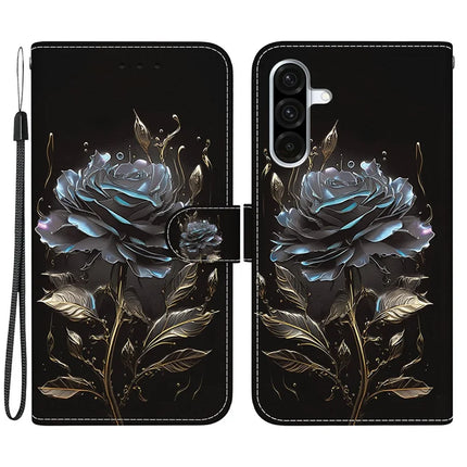 For Samsung Galaxy A26 5G Wallet Phone Case Anti-Drop Leather Flip Cover Pattern Printing - Black Rose