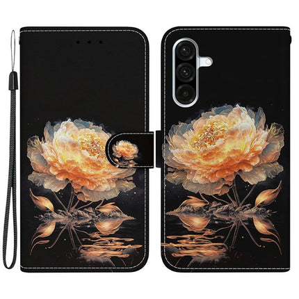 For Samsung Galaxy A26 5G Wallet Phone Case Anti-Drop Leather Flip Cover Pattern Printing - Gold Peony