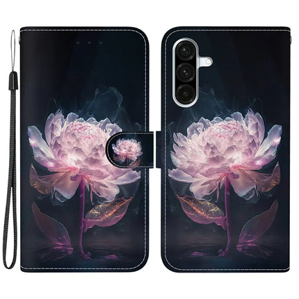 For Samsung Galaxy A26 5G Wallet Phone Case Anti-Drop Leather Flip Cover Pattern Printing - Purple Peony