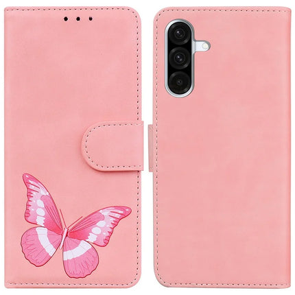 For Samsung Galaxy A26 5G Stand Case PU Leather Phone Cover Butterfly Printed - Pink