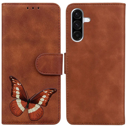 For Samsung Galaxy A26 5G Stand Case PU Leather Phone Cover Butterfly Printed - Brown
