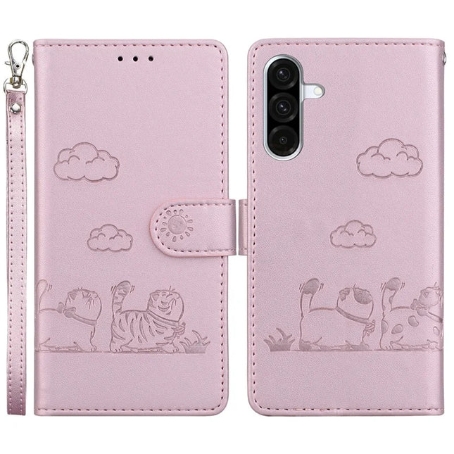 For Samsung Galaxy A26 5G Case RFID Blocking Kitten Pattern TPU+PU Leather Phone Cover - Pink