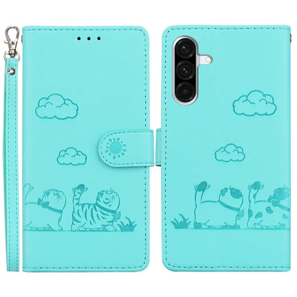 For Samsung Galaxy A26 5G Case RFID Blocking Kitten Pattern TPU+PU Leather Phone Cover - Green