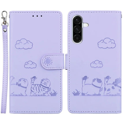 For Samsung Galaxy A26 5G Case RFID Blocking Kitten Pattern TPU+PU Leather Phone Cover - Purple