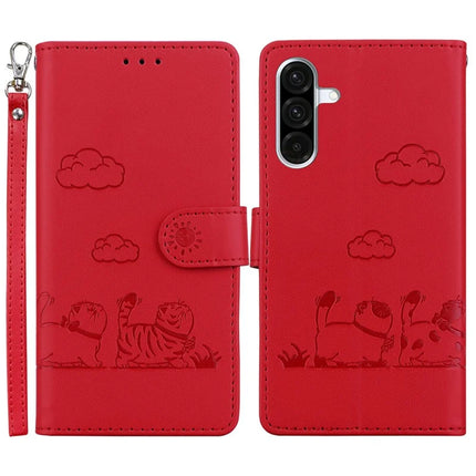 For Samsung Galaxy A26 5G Case RFID Blocking Kitten Pattern TPU+PU Leather Phone Cover - Red